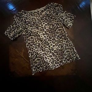 Leopard print 100% silk top. Size 4.
